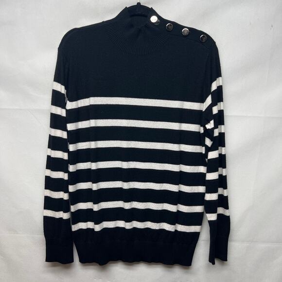 Joseph A Striped Black & White Women's Pullover Mock Neck Sweater Size Medium - Picture 1 of 11